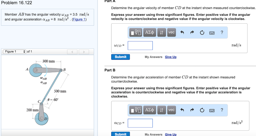 Solved Member AB has the angular velocity omega _AB = 3.5 | Chegg.com