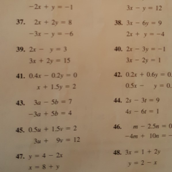 Solved -2x + y=-1 2x+2y = 8 -3x-y=-6 3x-y=12 38, 3x-6y = 9 | Chegg.com