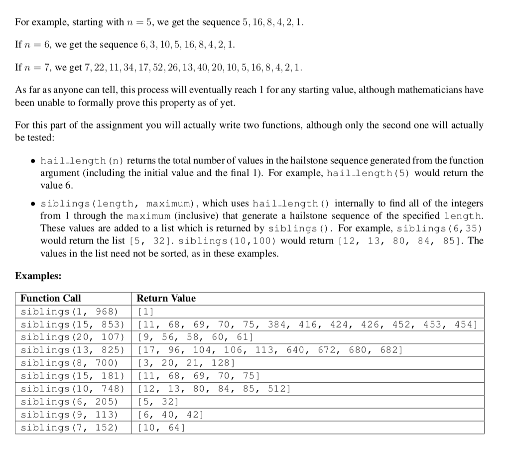Solved Part IV: It's Hailing! (20 points) The hailstone | Chegg.com