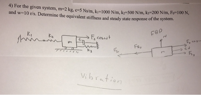 Solved For the given system, m=2 kg, c=5 Ns/m, k_1=1000 N/m, | Chegg.com