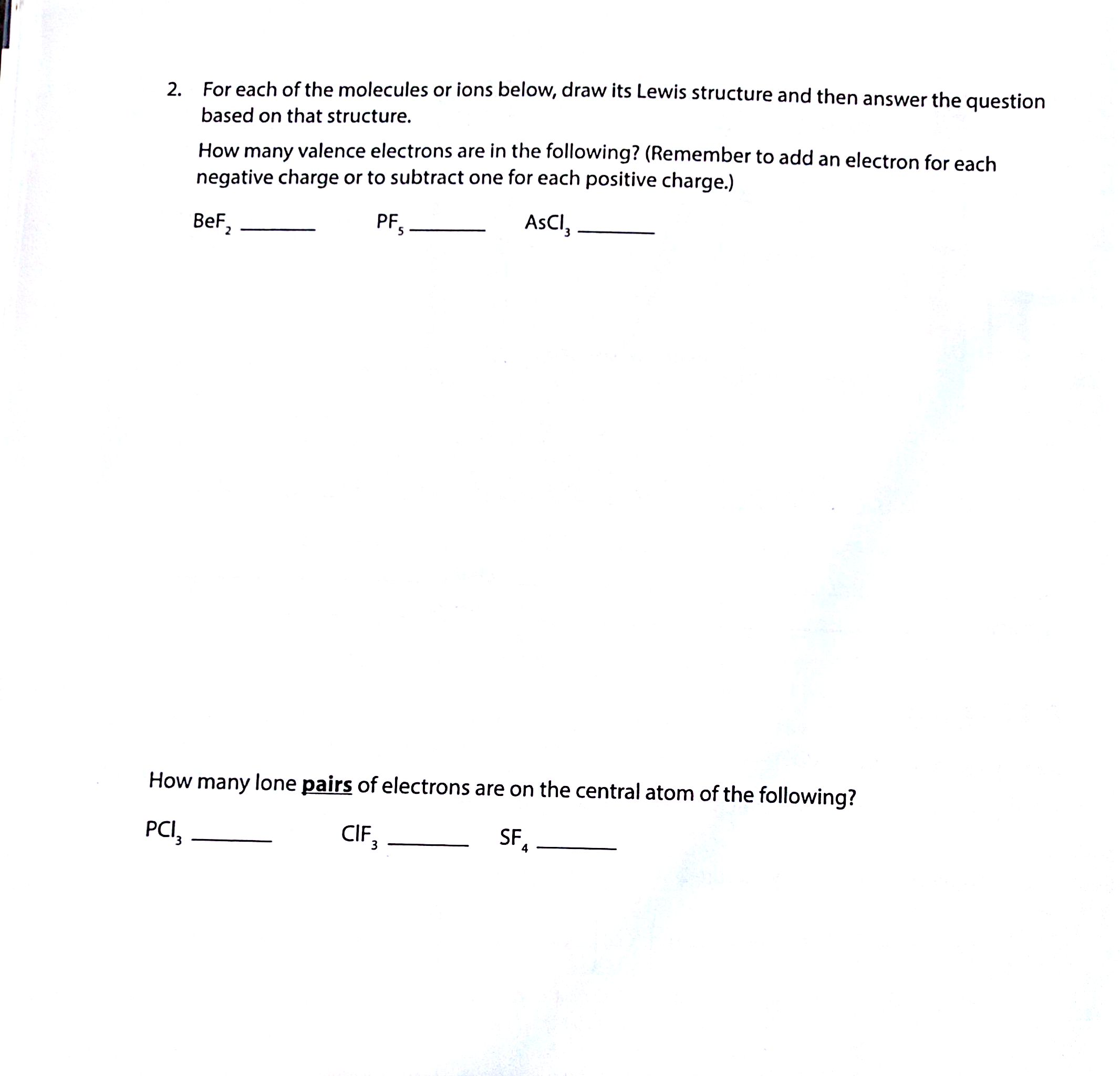 Solved: For Each Of The Molecules Or Ions Below, Draw Its | Chegg.com