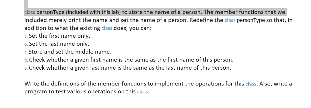 Solved Write in c++ class personType (included with this | Chegg.com