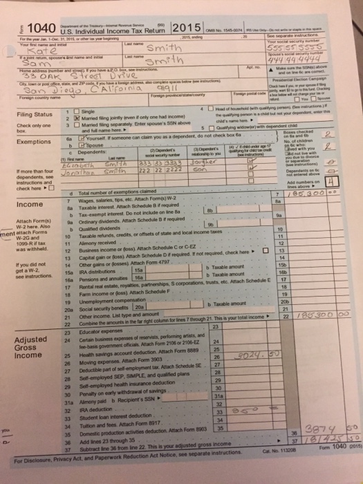 Solved Kate & Sam Smith -tax Return Information It Is The 