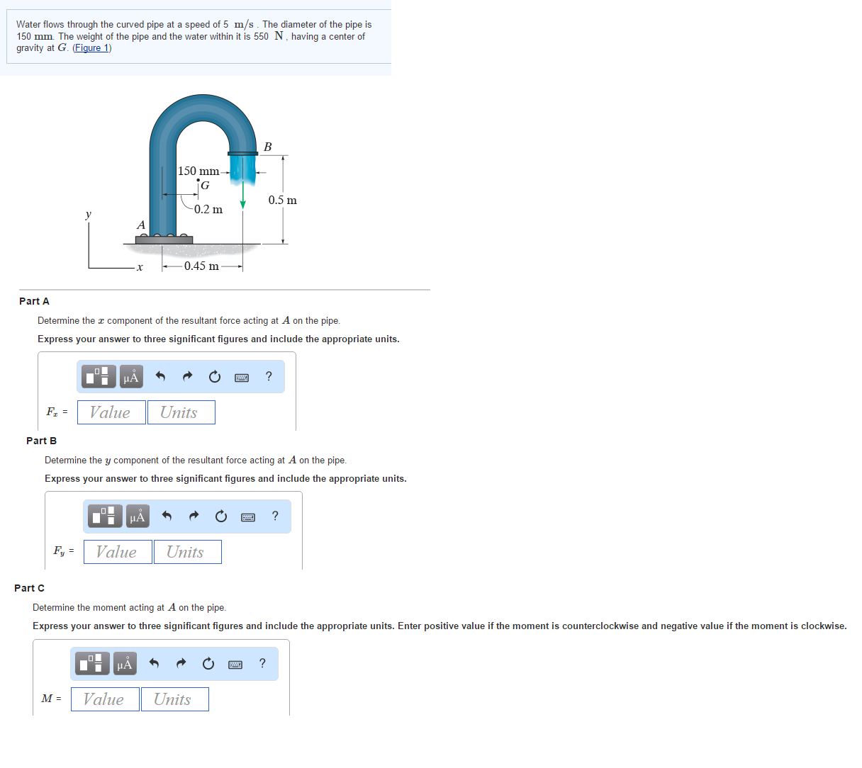 Solved Water flows through the curved pipe at a speed of 5 | Chegg.com