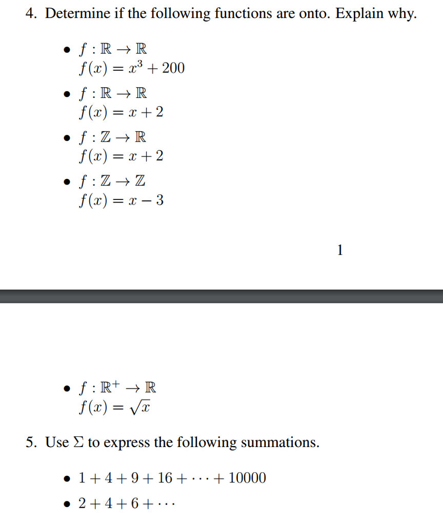 Solved Determine if the following functions are onto. | Chegg.com