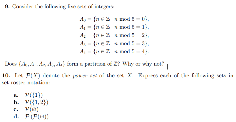 Solved 9. Consider the following five sets of integers A,-{n | Chegg.com