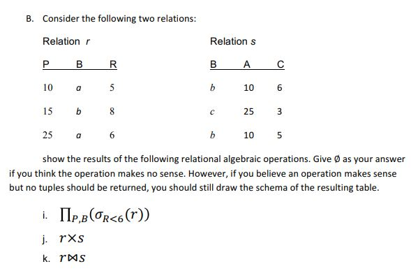 Solved B. Consider The Following Two Relations: Relation R | Chegg.com