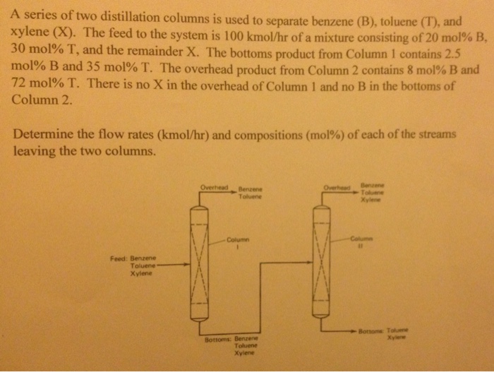 Solved A Series Of Two Distillation Columns Is Used To | Chegg.com