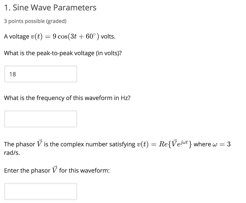 Solved 1. Sine Wave Parameters 3 points possible (graded) A | Chegg.com