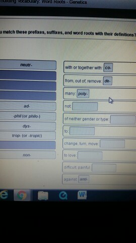 Solved: Vocabutay. Wod Roots Genetics U Match These Prefix&hellip; | Chegg.com