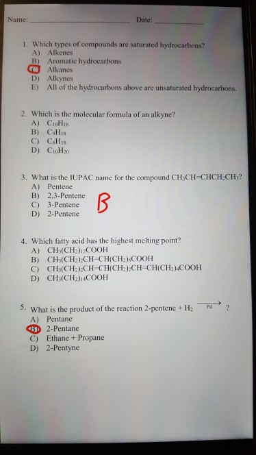 Solved Name: Date: 1. Which types of compounds are saturated | Chegg.com