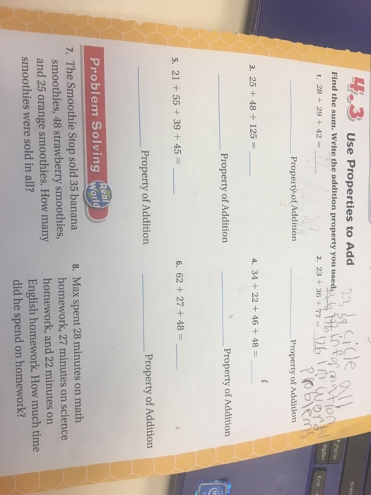 Solved Find the sum. 28 + 29 + 42 = Property of Addition | Chegg.com