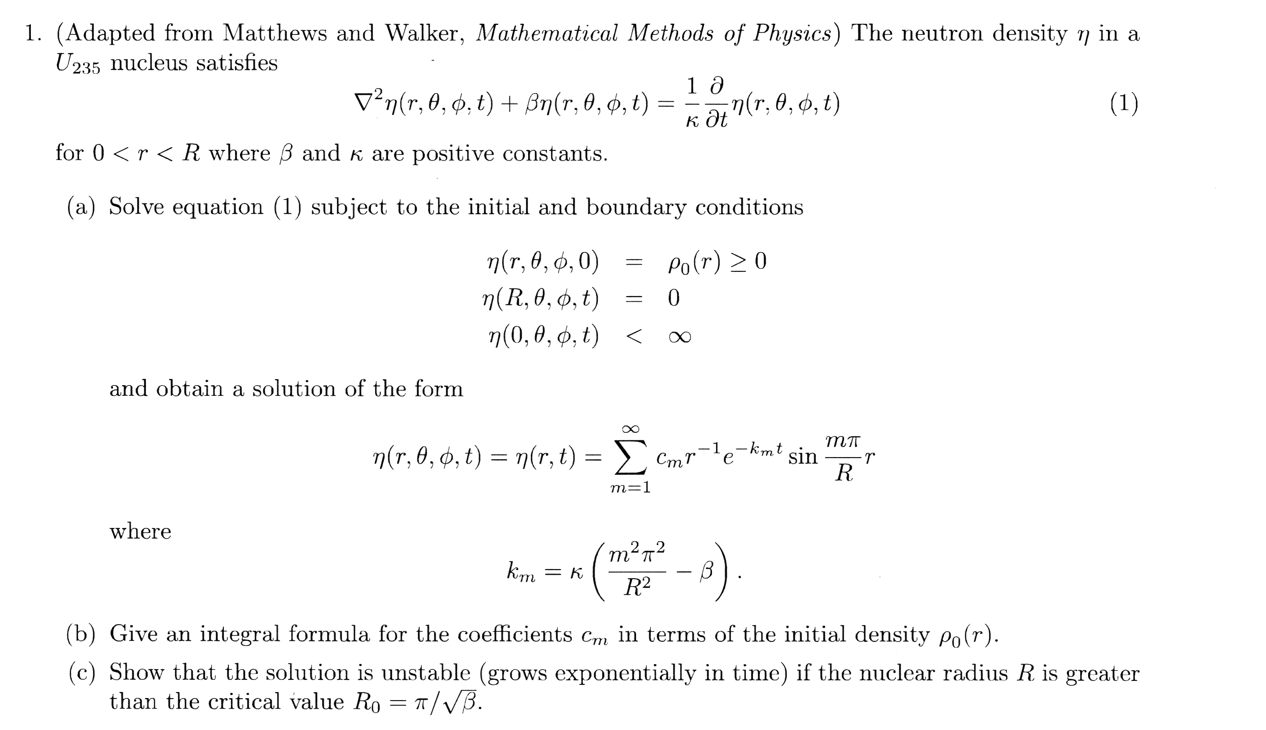 1. (Adapted from Matthews and Walker, Mathematical | Chegg.com