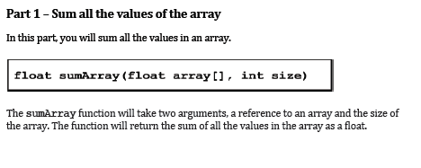 Solved Part 1 - Sum all the values of the array In this part | Chegg.com