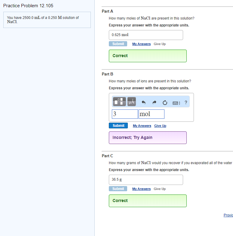Solved Practice Problem 12.105 Part A You have 2500.0 mL of | Chegg.com