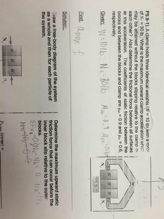 Solved P5.9-1) A clamp holds three identical weights (w=10 | Chegg.com