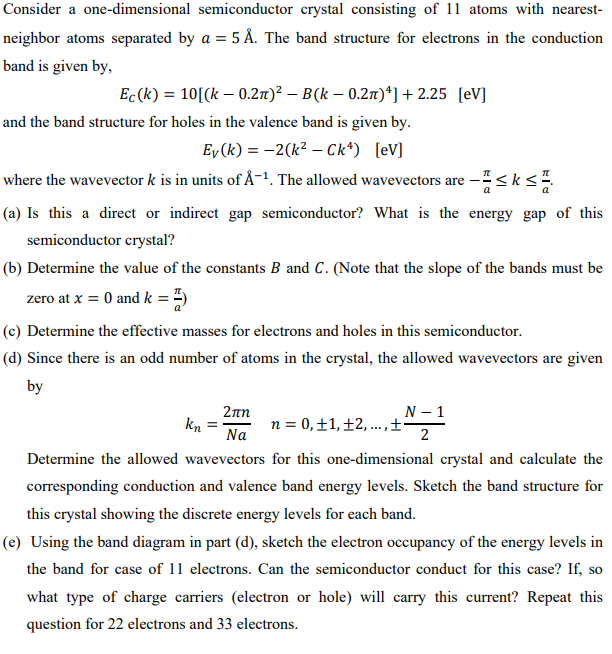 Solved Consider a one-dimensional semiconductor crystal | Chegg.com