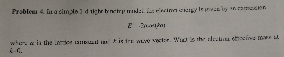 Solved Problem 4. In a simple 1-d tight binding model, the | Chegg.com