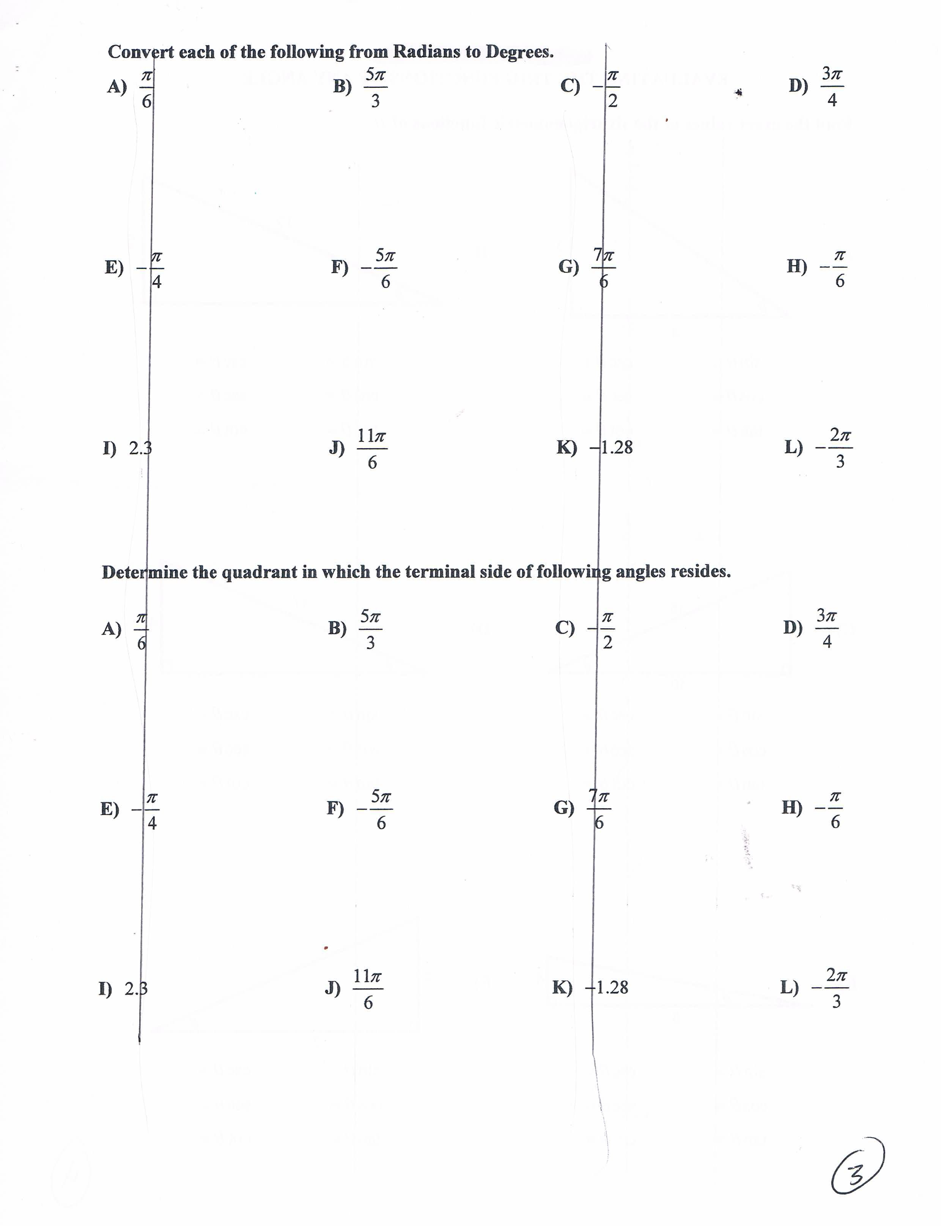 Solved CONVERTING FROM RADIANS TO DEGREES. AND DETERMINING | Chegg.com