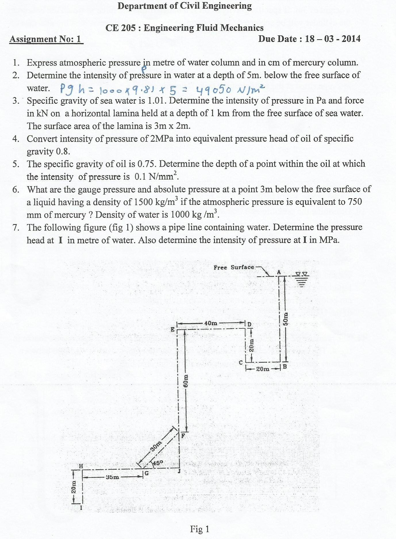 Solved express atmospheric pressure in meter of water column