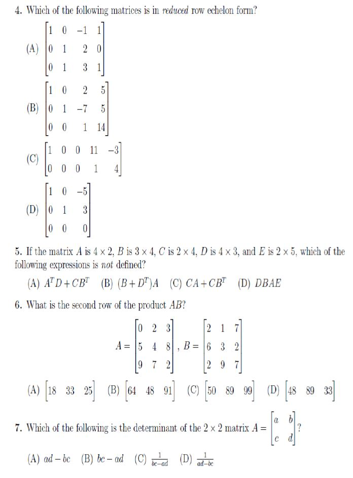 Solved Which of the following matrices is in reduced row Chegg