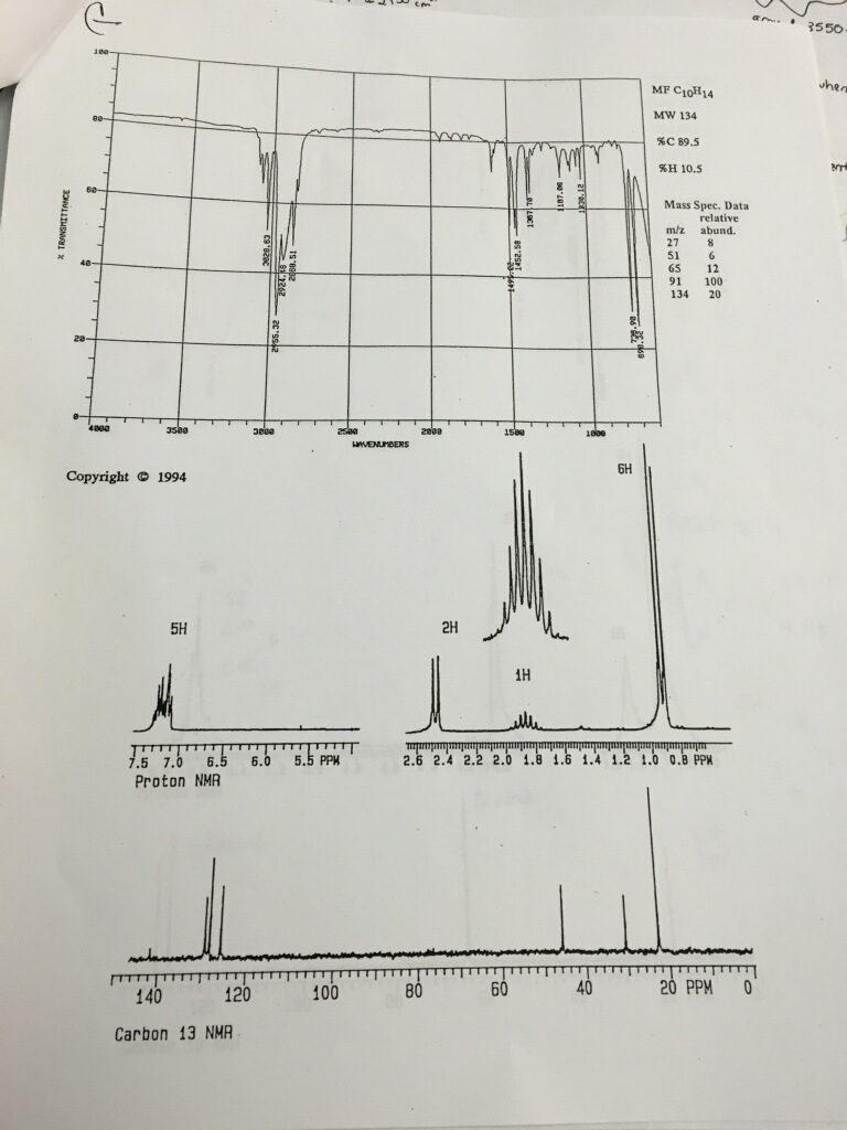 Solved What is the molecule of C10H14 provided the following | Chegg.com