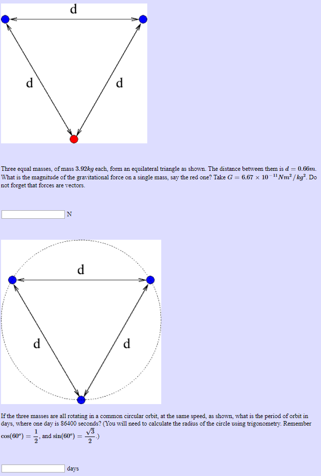 solved-three-equal-masses-of-mass-3-92kg-each-form-an-chegg