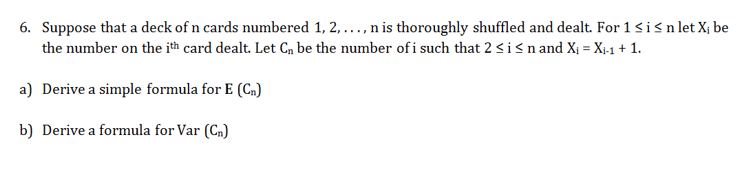 Solved Suppose that a deck of n cards numbered 1, 2, . . . . | Chegg.com