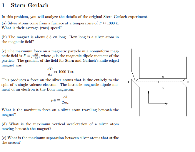 Solved 1 Stern Gerlach In this problem, you will analyze the | Chegg.com