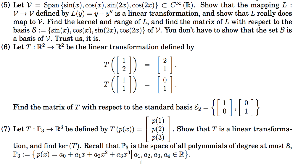 Solved (5) Let V - Span {sin(x), cos(x), sin(2r), cos(2x)) C | Chegg.com