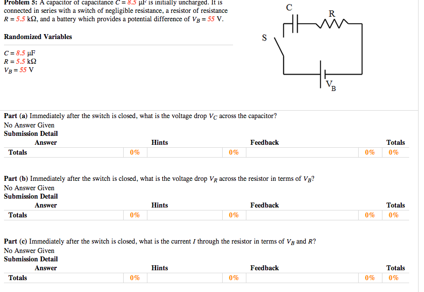 Solved A capacitor ol capacitance C = 8.5 is initially