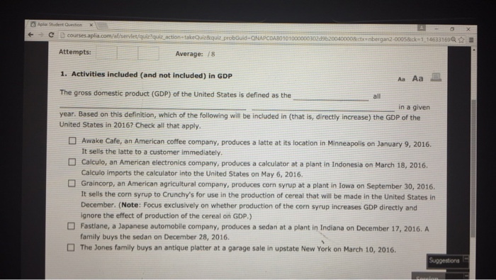Solved The gross domestic product (GDP) of the United States | Chegg.com