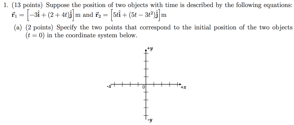 Solved 1. (13 points) Suppose the position of two objects | Chegg.com