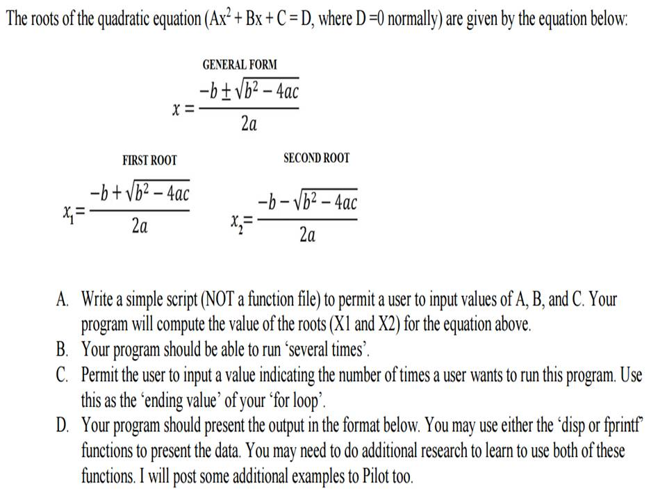 solving quadratic equations matlab