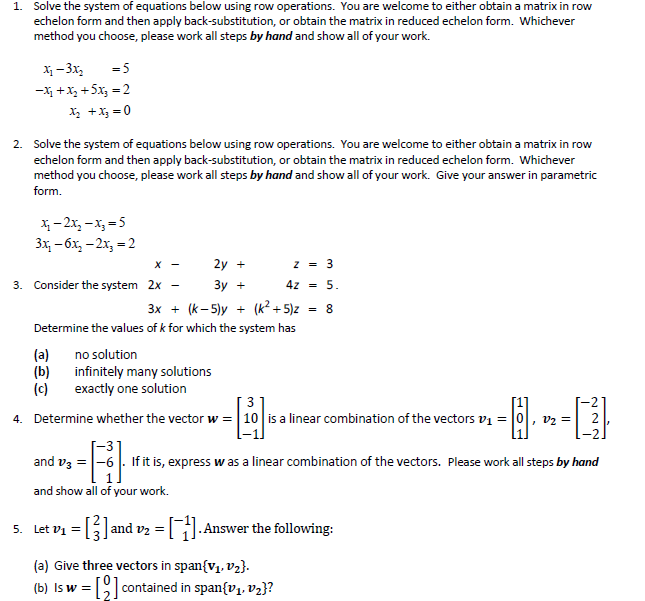 Solved Solve the system of equations below using row | Chegg.com