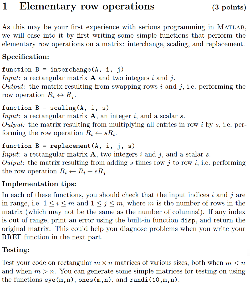 Solved I Elementary row operations 3 points) As this may be | Chegg.com