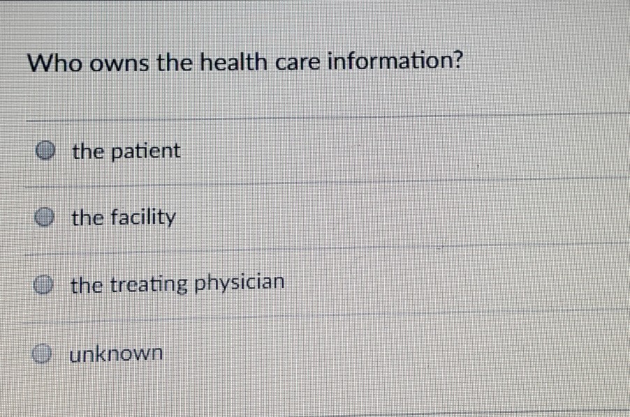 Solved Who owns the health care information? the patient
