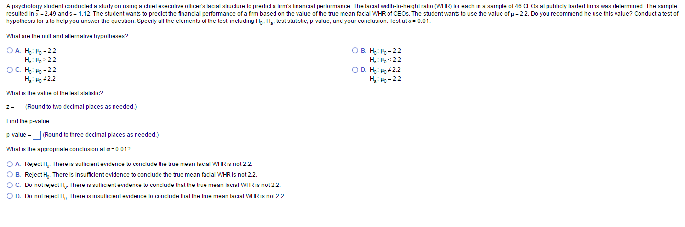 Solved A psychology student conducted a study on using a | Chegg.com