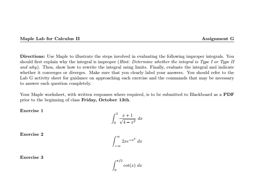 Solved Maple Lab For Calculus II As Signment G Directions: | Chegg.com