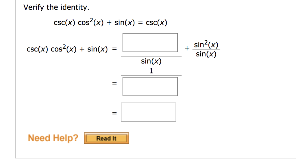 Solved Verify the identity. csc(x) cos() + sin(x) = csc(x) | Chegg.com