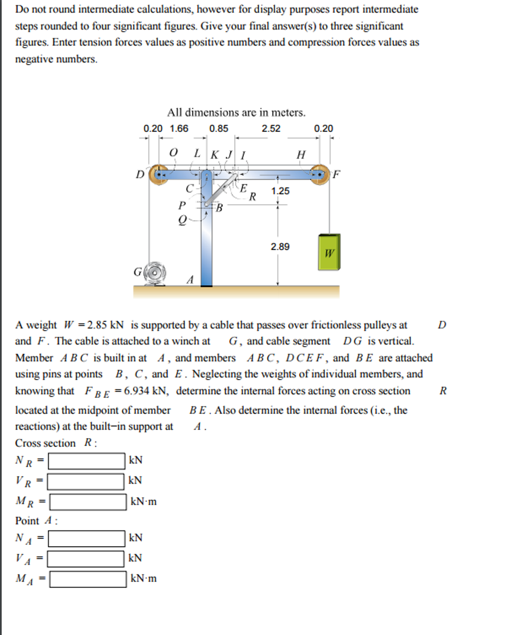 Solved A weight W = 2.85 kN is supported by a cable that | Chegg.com