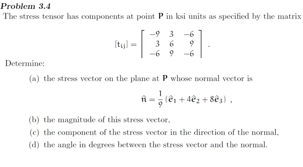 Solved Problem 3.4 The stress tensor has components at point | Chegg.com