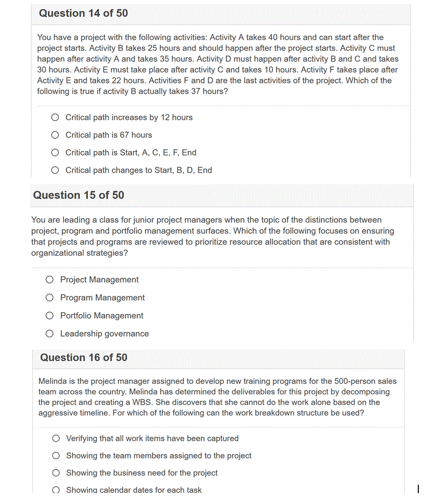 Solved Question 14 of 50 You have a project with the | Chegg.com
