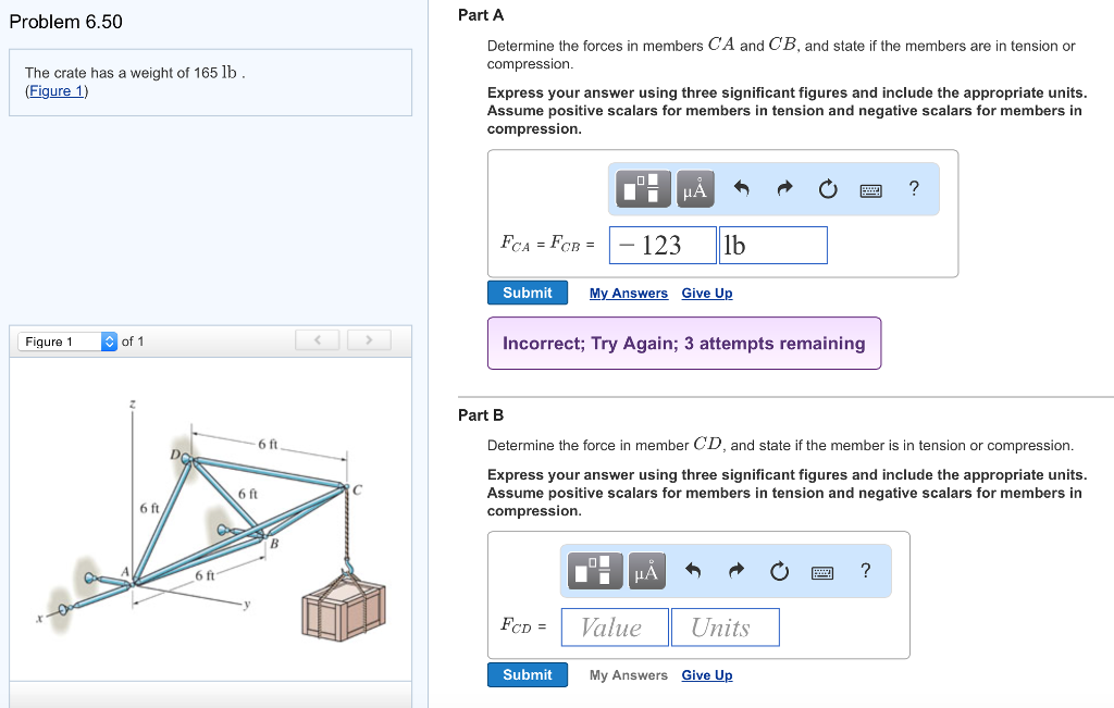 Solved Problem 6.50 Part A Determine the forces in members | Chegg.com