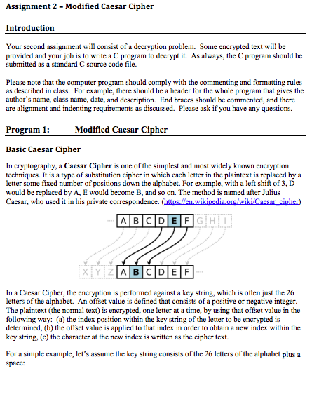 Assignment 2 - Modified Caesar Cipher Introduction | Chegg.com