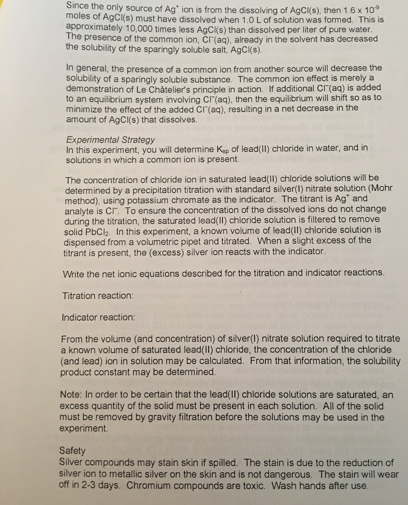 The Solubility Product of Lead(II) Chloride The