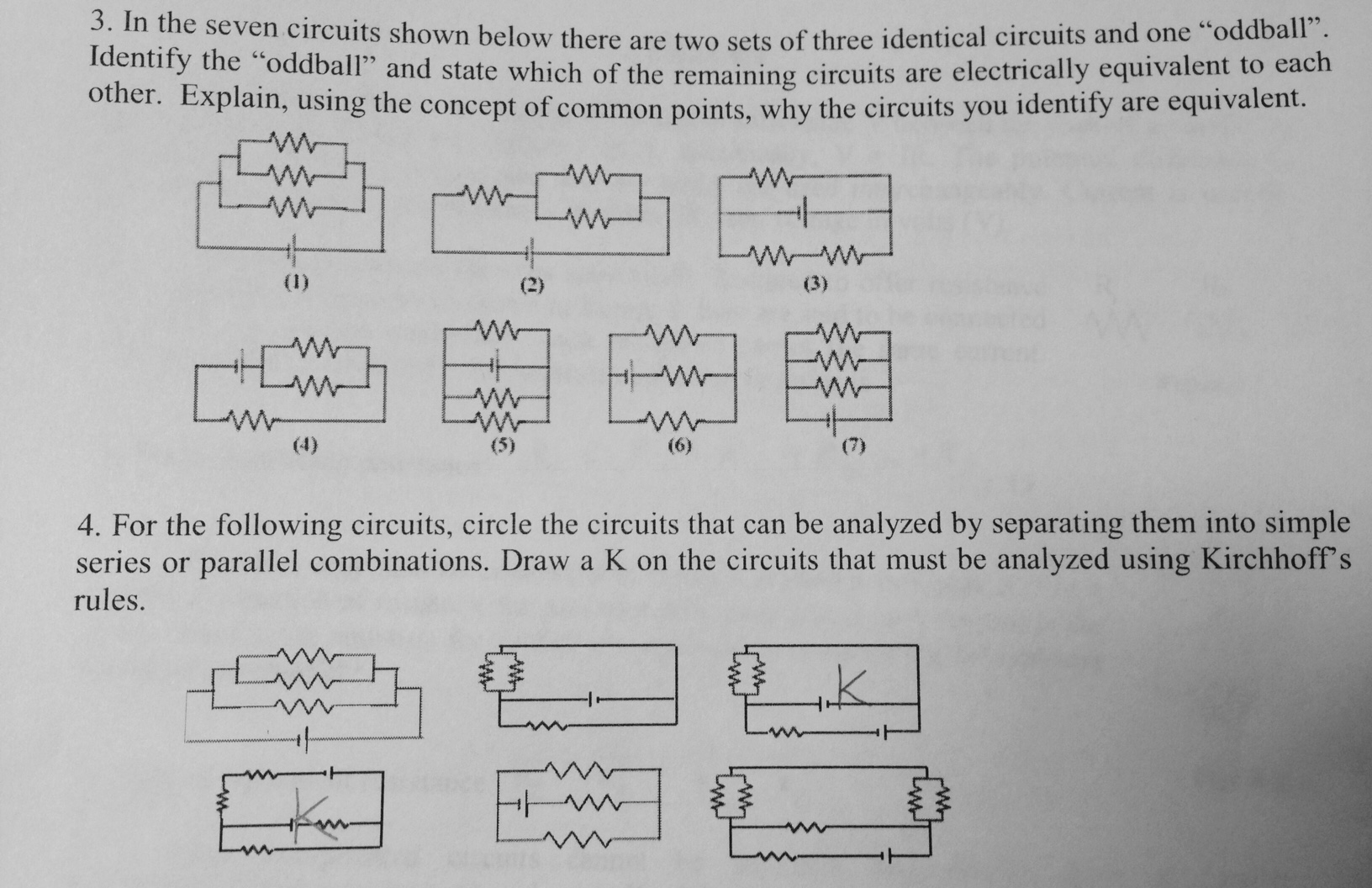 Solved In The Seven Circuits Shown Below There Are Two Sets | Chegg.com