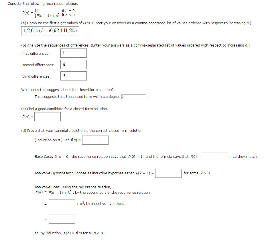 Solved Consider the following recurrence relation. P(n) = | Chegg.com