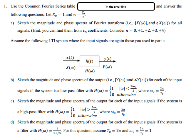 Solved Use the Common Fourier Series table in the giver link | Chegg.com