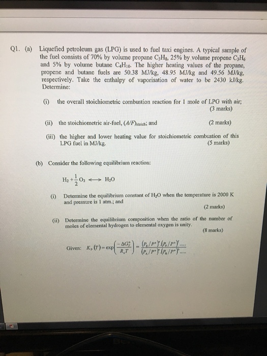 Liquefied petroleum gas (LPG) is used to fuel taxi | Chegg.com